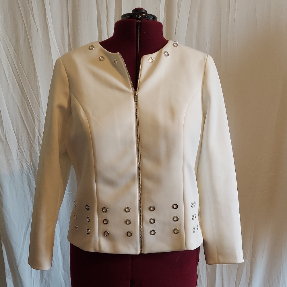 Calvin Klein white women's jacket with silver grommets